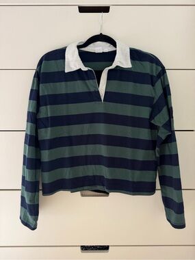 Gap Striped Rugby Polo Long-Sleeve Shirt in Green & Navy